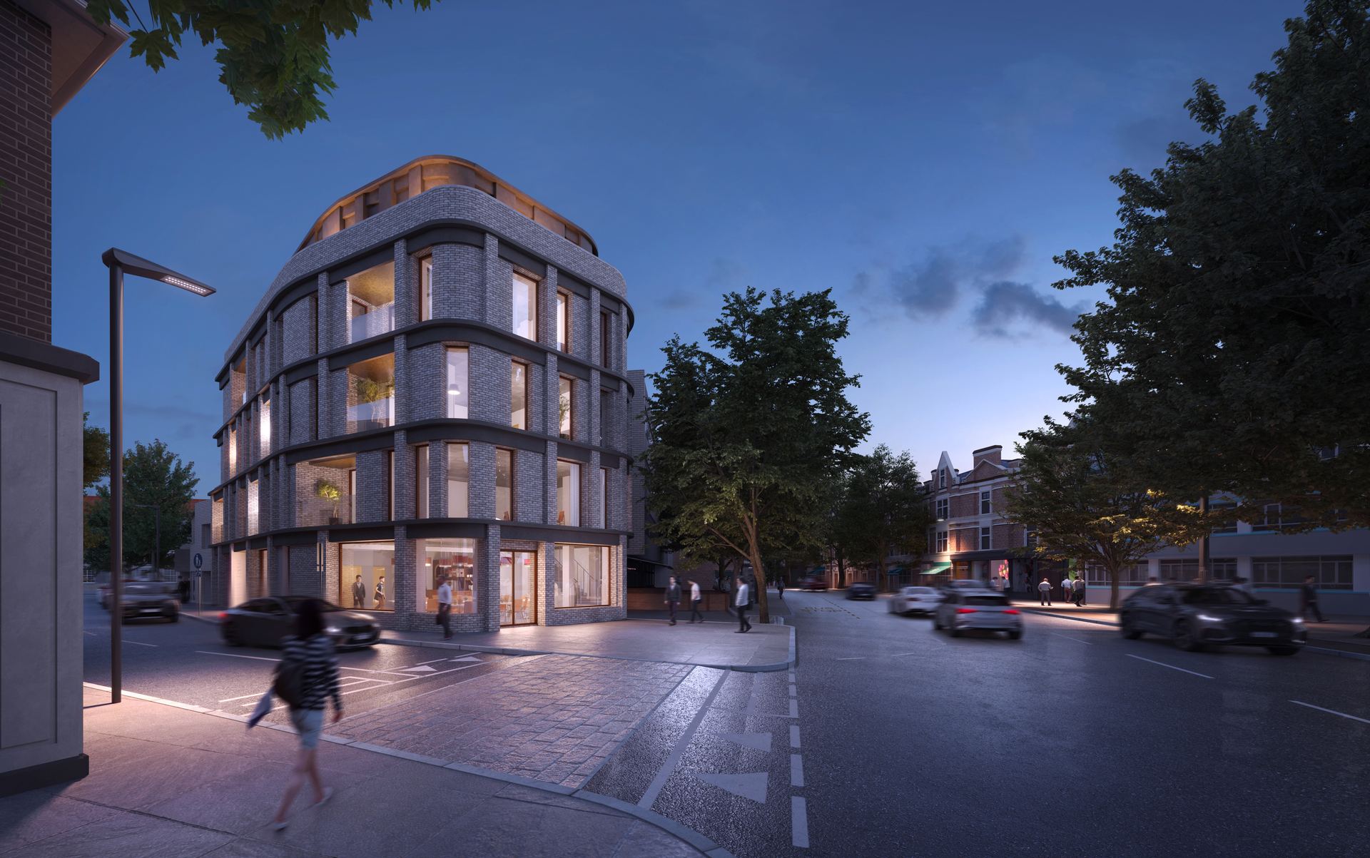 8' to Central — building exterior, night