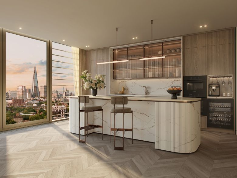 Westminster Tower — kitchen with skyline view