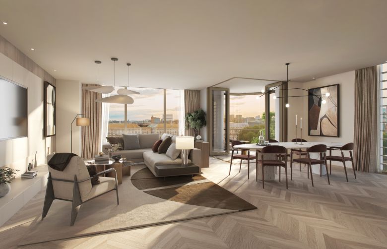 Westminster Tower — living room with river view